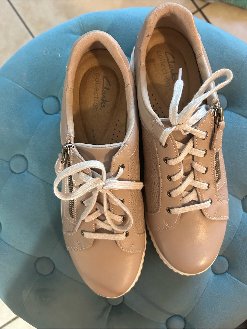 Clarks Blush Pink Lace-Up Sneakers with Side Zips